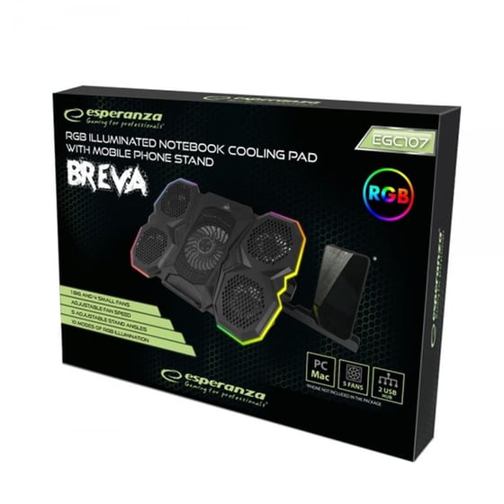 Βάση Laptop Cooler Esperanza Breva EGC107 17" με smartphone stand - Black image 6