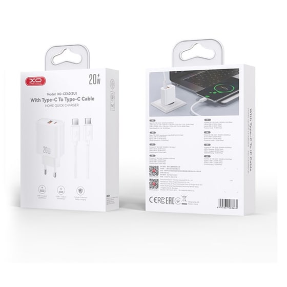 Φορτιστής Πρίζας XO CE40 USB-A & USB-C με Καλώδιο USB-C 20W Quick Charge 4.0 - Λευκό image 2