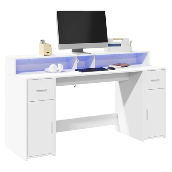 Γραφείο VidaXL με LED από Επεξεργασμένο Ξύλο 160x55x91 cm - Λευκό image 0