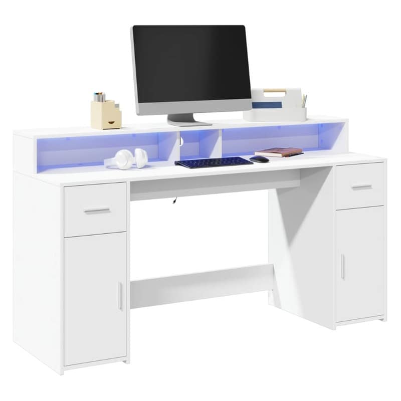 Γραφείο VidaXL με LED από Επεξεργασμένο Ξύλο 160x55x91 cm - Λευκό