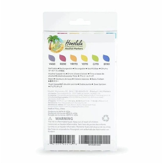 Μαρκαδόροι Σχεδίου Ohuhu&nbsp;Honolulu Διπλή&nbsp;Μύτη&nbsp;Basic&nbsp;Colors&nbsp;(6 Τεμάχια) image 3