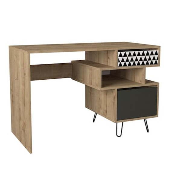Γραφείο με Συρτάρια ArteLibre Match από Μοριοσανίδα 120x60cm - Φυσικό/Ανθρακί image 0