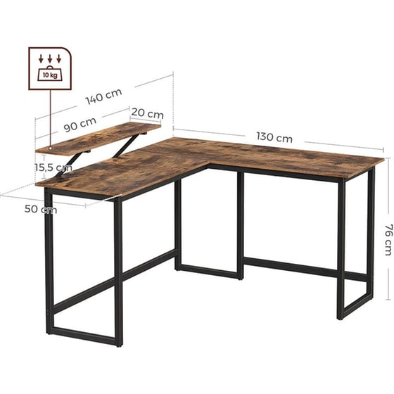 Γωνιακό Γραφείο Vasagle από Μοριοσανίδα 140x130x76 cm - Καφέ image 4