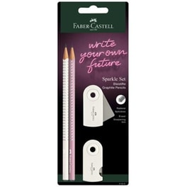 Σετ Μολύβια Faber Castell 2 Sparkle Ii με Γόμα και Ξύστρα Λευκό/Ροζ