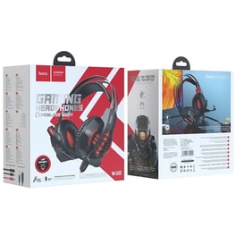 Hoco W102 Cool Tour Gaming Ενσύρματα Ακουστικά 3.5mm/USB με LED Φωτισμό - Μαύρα/Κόκκινα