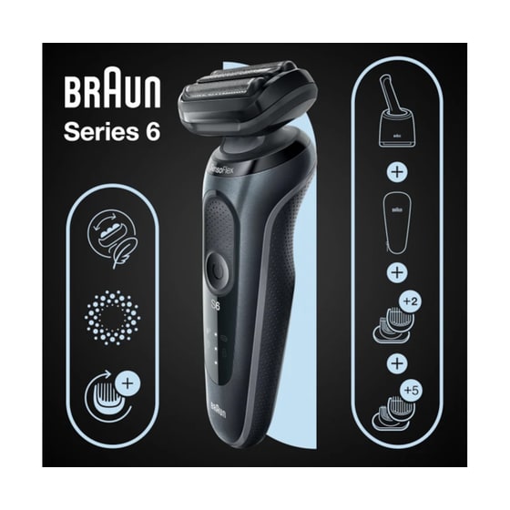 Ξυριστική Μηχανή BRAUN SERIES 6 61-N7650cc Προσώπου, Σώματος Επαναφορτιζόμενη για Υγρό και Στεγνό Ξύρισμα Γκρι image 5