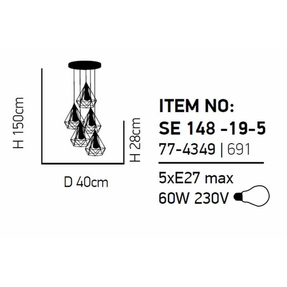 Φωτιστικό Οροφής Πολύφωτο Homelighting Mila 77-4349 Μεταλλικό - Μαύρο image 1