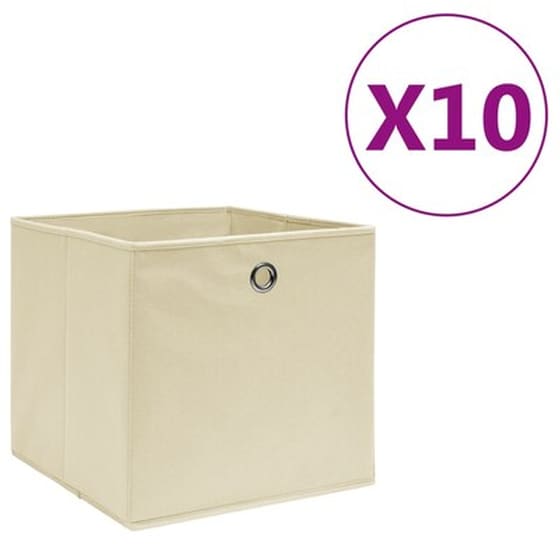 Κουτιά Αποθήκευσης Vidaxl Σετ 10 Τμχ από Ύφασμα 28x28x28 cm - Μπεζ image 1