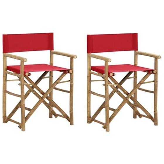 Vidaxl Καρέκλες Σκηνοθέτη Πτυσσόμενες 2 Τεμ. Κόκκινες Μπαμπού / Ύφασμα image 1