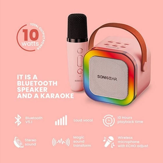 Karaoke Sonic Gear Iox K200 Bluetooth 5.1 Home Portable With Wireless Mic Pink image 1