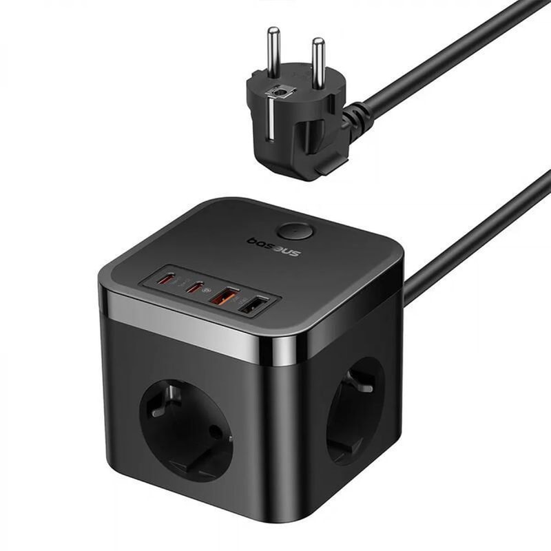 Πολύμπριζο Baseus PowerCombo Cube 3x AC/2x USB/2x USB-C/ Καλώδιο 30W 1.5m - Μαύρο