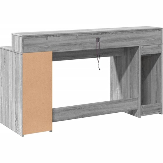 Γραφείο VidaXL με LED από Επεξεργασμένο Ξύλο 160x55x91 cm - Γκρι Sonoma image 6