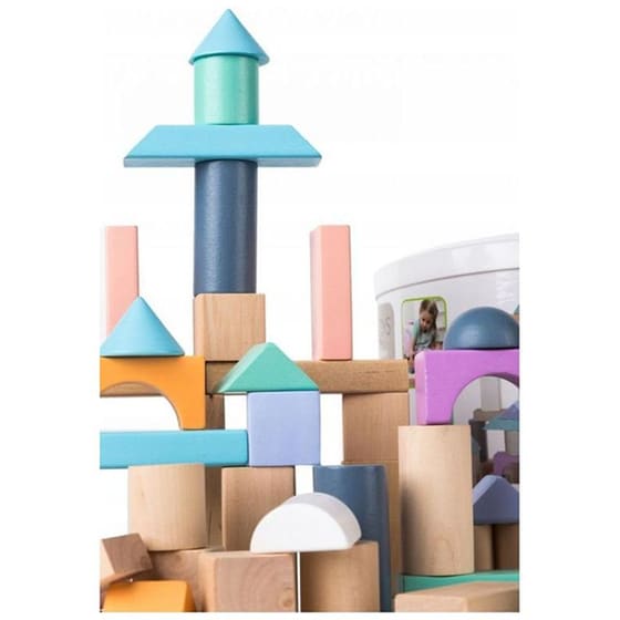Σετ Ξύλινα Παιδικά Χρωματιστά Τουβλάκια Ecotoys 100 Κομμάτια image 2