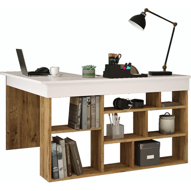 PAKOWORLD Γραφείο Γωνιακό Rosaline Pakoworld Λευκό-oak 120x129x72εκ – 176-000010