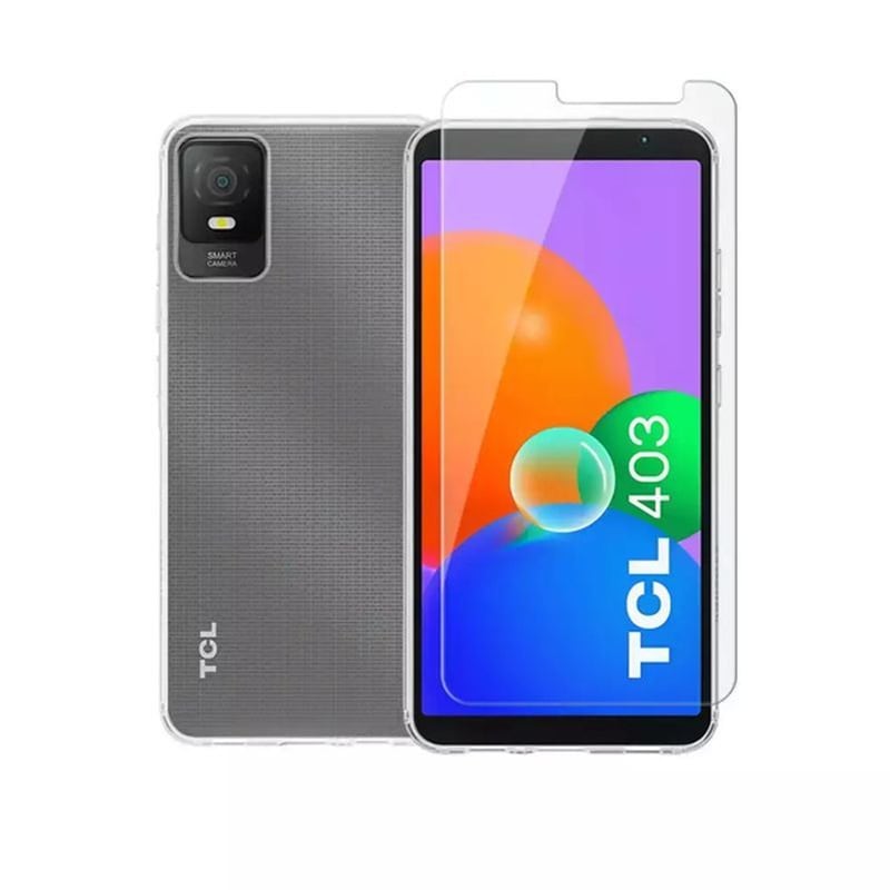 Θήκη + Προστατευτικό οθόνης TCL 403 - Vivid Set TPU Case + Tempered Glass - Transparent