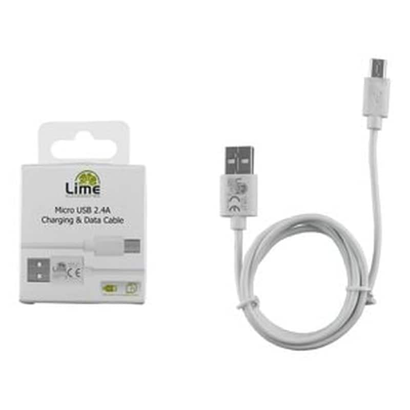 Καλώδιο δεδομένων Lime Usb to Micro Usb 2.4A 1m - White φωτογραφία