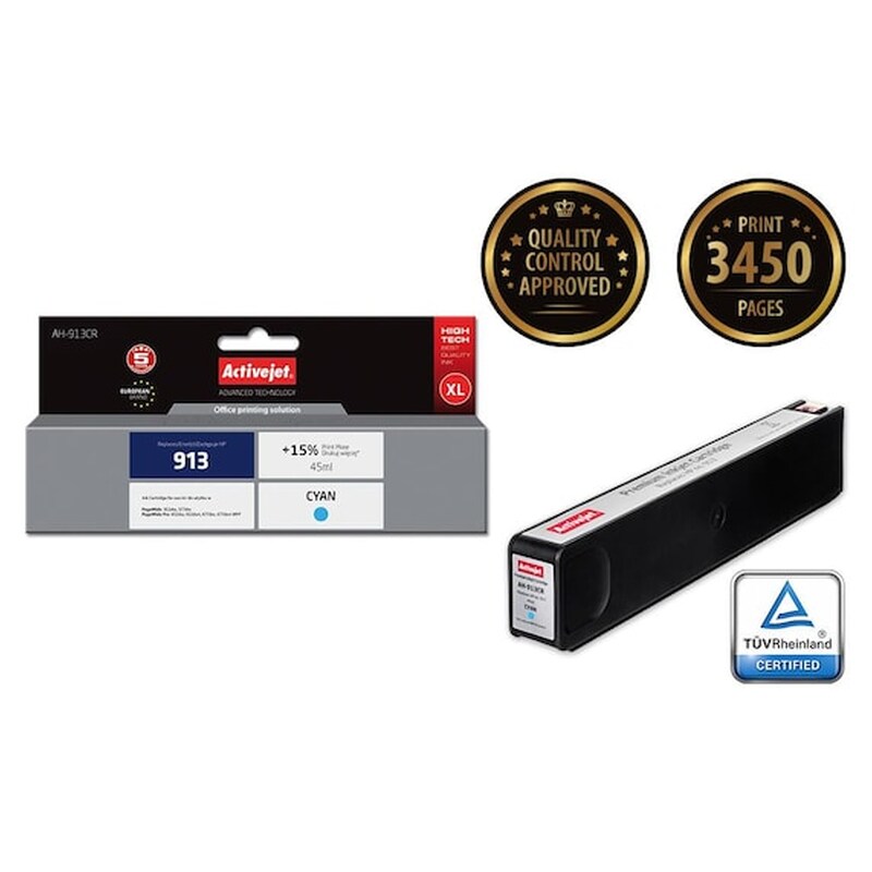 Συμβατό HP 913 Κυανό Μελάνι Εκτυπωτή F6t77ae ACTIVEJET