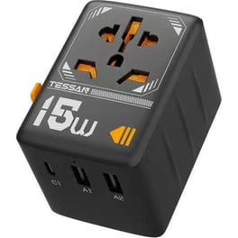 Ταξιδιωτικός Αντάπτορας Πρίζας Tessan Universal Με 3 Θύρες USB 15W