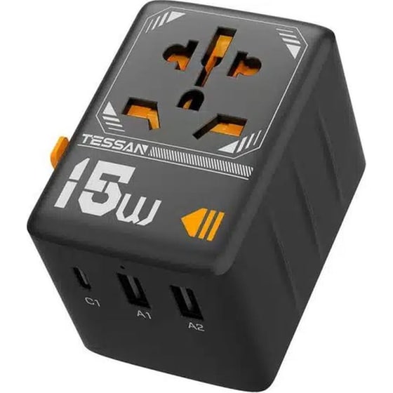 Ταξιδιωτικός Αντάπτορας Πρίζας Tessan Universal Με 3 Θύρες USB 15W image 0