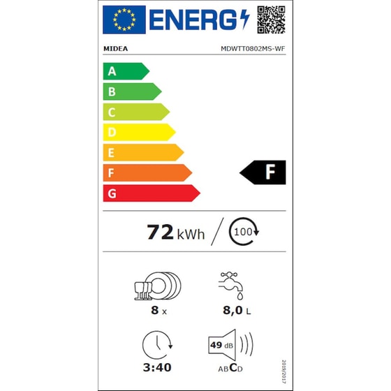 MIDEA MDWTT0802MS-WF για 8 Σερβίτσια με WiFi Inox Πλυντήριο Πιάτων image 6