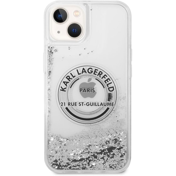 Θήκη Apple iPhone 14 - Karl Lagerfeld Liquid Glitter “Rue St. Guillaume Logo Collection” Translucent Case - Clear/Silver Glitter image 0