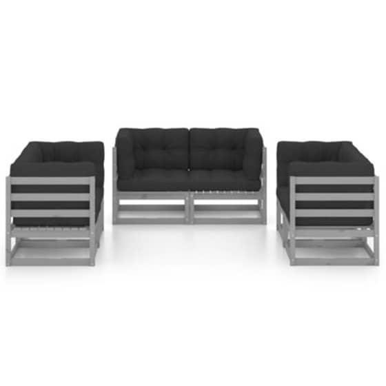 Σετ Σαλόνι Κήπου Vidaxl από Μασίφ Ξύλο Πεύκου με Μαξιλάρια 6 Τμχ - Μαύρο image 2