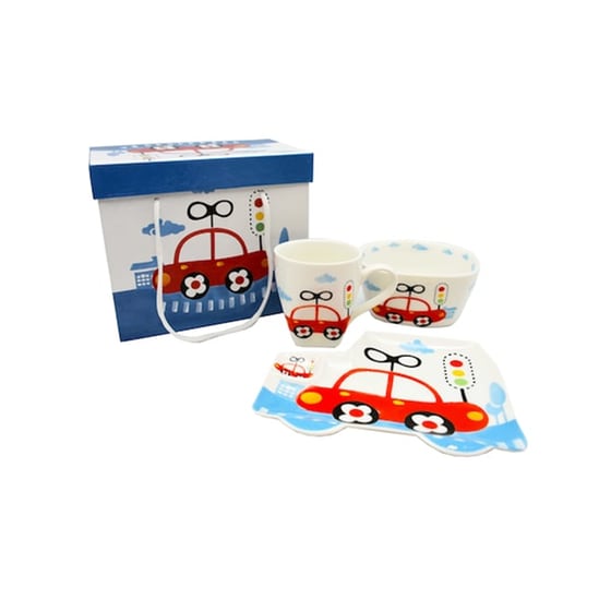Αγορίστικο Παιδικό Σετ Φαγητού Πορσελάνης 3 Τεμάχια Με Αυτοκινητάκι Children's Food Set For Boys 3 P image 0