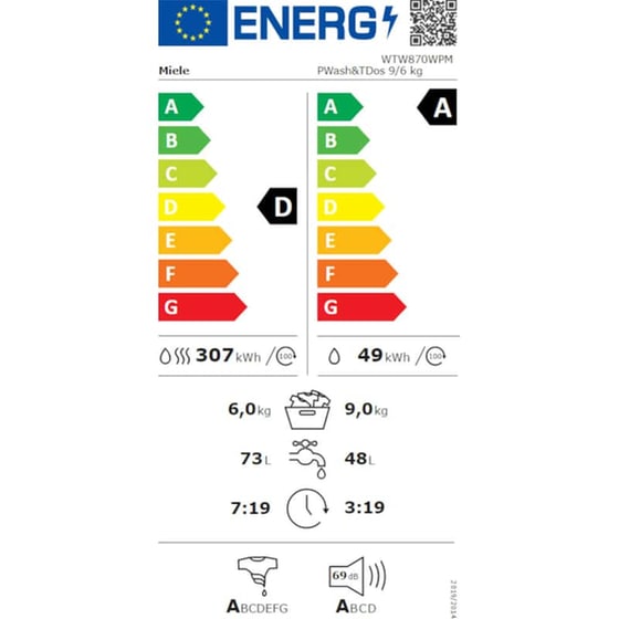 MIELE WTW870WPM 9kg/6kg 1.600 Στροφές με WiFi Λευκό Πλυντήριο Στεγνωτήριο image 2