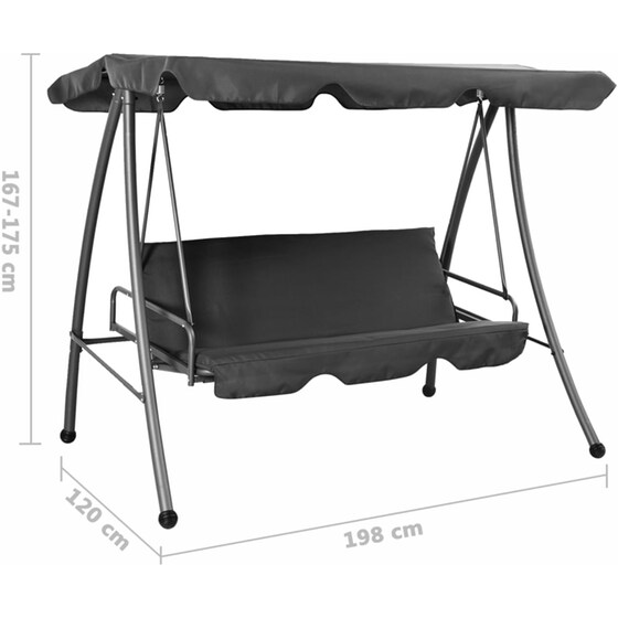 Κούνια Κήπου VidaXL με Σκίαστρο  από Χάλυβα 192x118x175 cm - Ανθρακί image 5