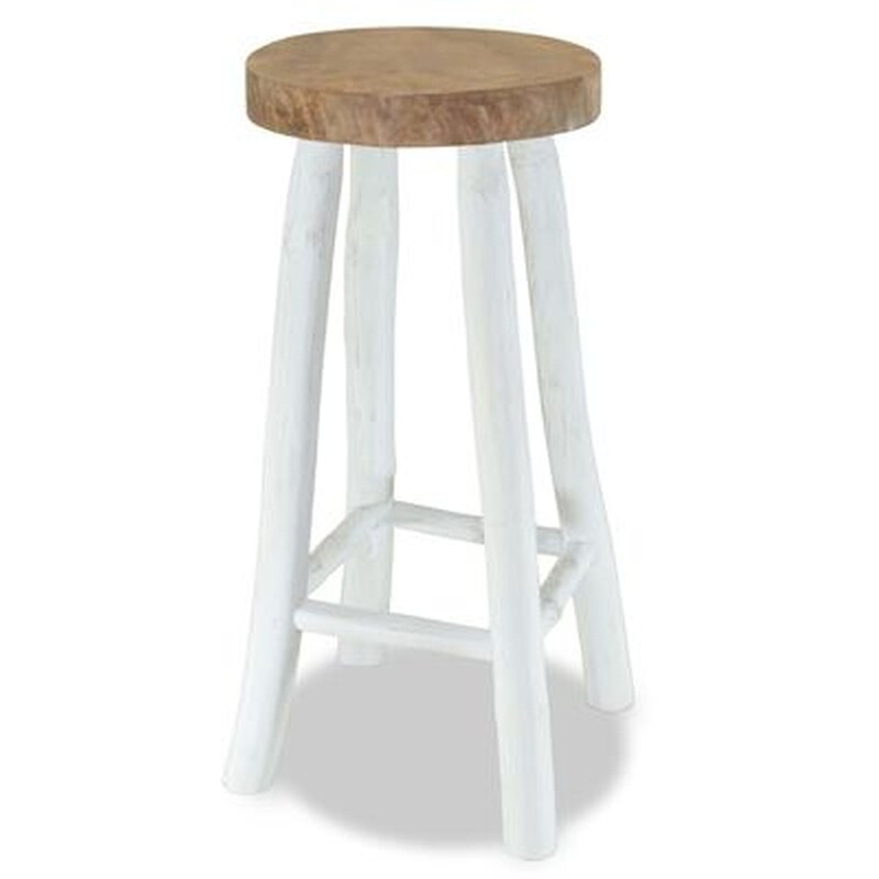 VIDAXL Σκαμπό Μπαρ Vidaxl Μασίφ Ξύλο Teak - Λευκό