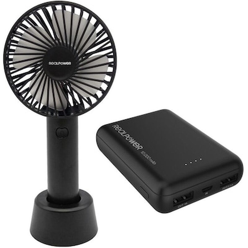 REALPOWER Μίνι Ανεμιστήρας Realpower Mobile Bundle, Mobile Fan + Pb-10000 Mini Hd