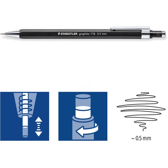 Μηχανικό Μολύβι Staedtler Graphite 778 Με Γόμα 0.5 Μαύρο image 4