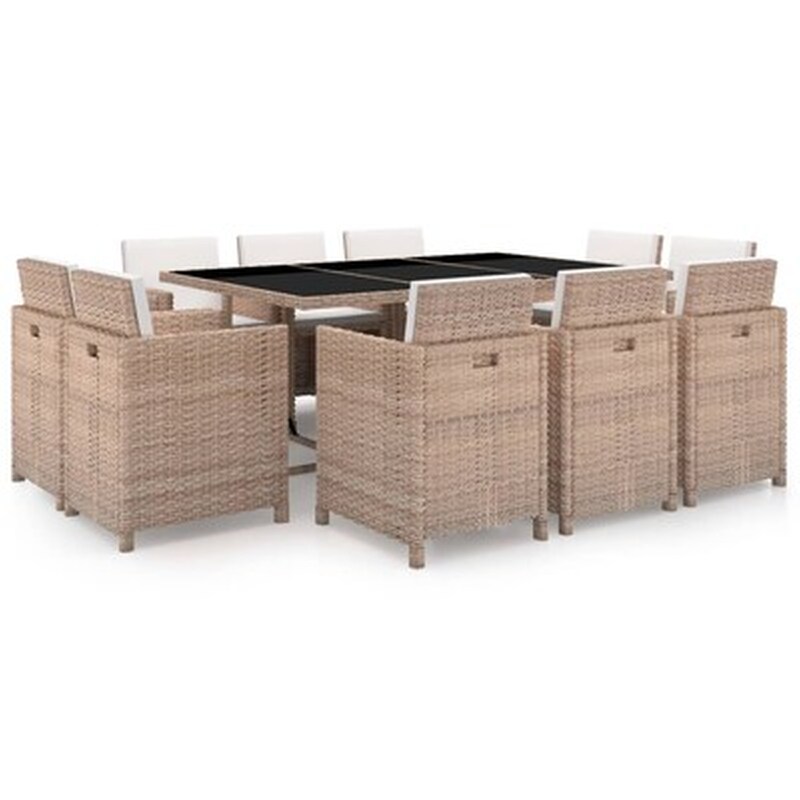 Vidaxl Σετ Τραπεζαρίας Εξ. Χώρου 11 Τεμ. Μπεζ Συνθ. Ρατάν Με Μαξιλάρια VIDAXL