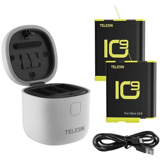 Φορτιστής 3 Υποδοχών + 2 Μπαταρίες Telesin Gp-btr-905-gy-b για Gopro Hero 9/10 - Γκρι image 0