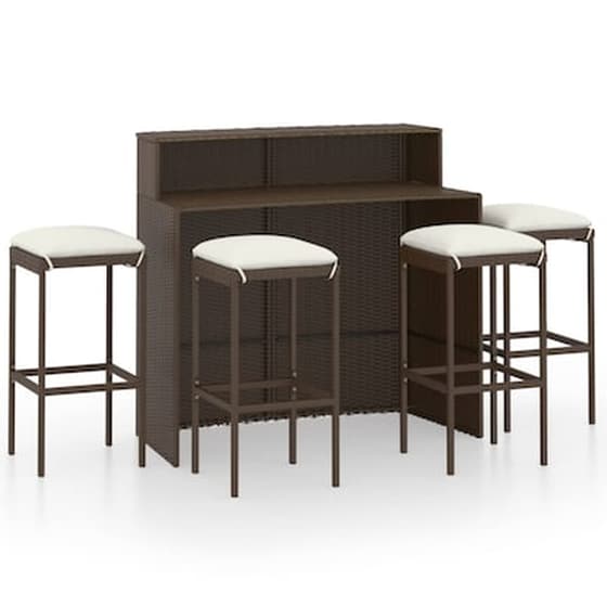 Vidaxl Σετ Επίπλων Μπαρ Κήπου 5 Τεμαχίων Καφέ Με Μαξιλάρια image 0