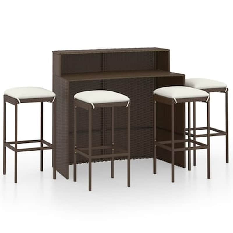 Vidaxl Σετ Επίπλων Μπαρ Κήπου 5 Τεμαχίων Καφέ Με Μαξιλάρια VIDAXL