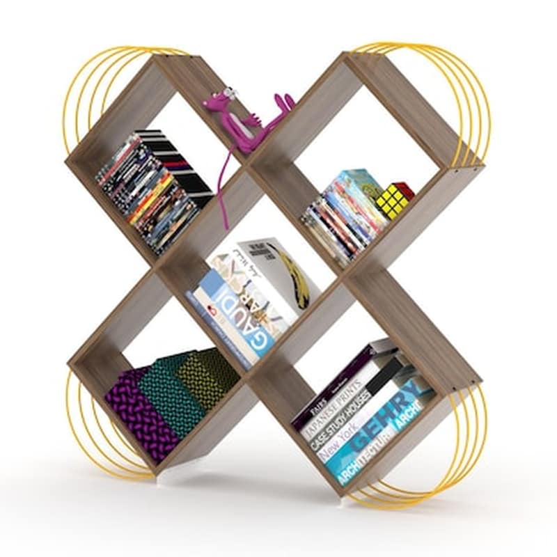 ESMARKET Βιβλιοθήκη Case Καρυδί/κίτρινο 120x25x120cm