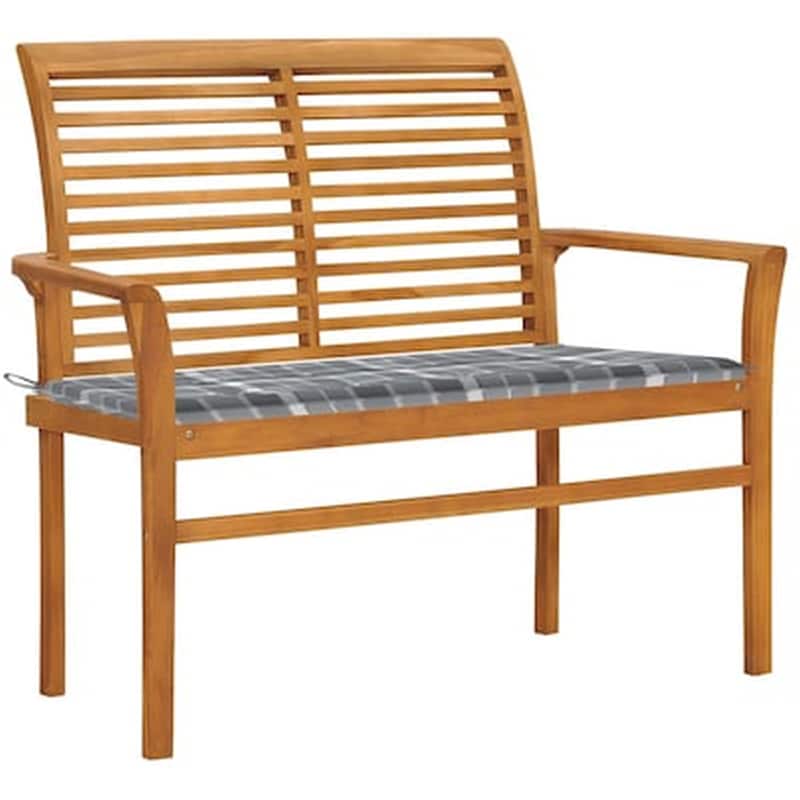 Παγκάκι Κήπου VidaXL με Μαξιλάρι 112x55x94 cm από Μασίφ Ξύλο Teak - Γκρι