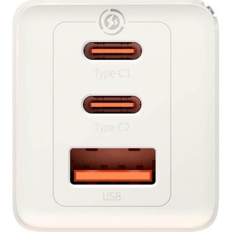 Baseus Φορτιστής Με Θύρα USB-Α και 2 Θύρες USB-C και Καλώδιο USB-C 65W - Λευκό BASEUS