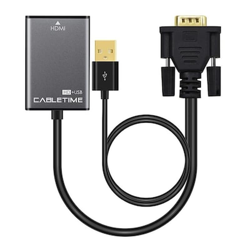 CABLETIME Cabletime Αντάπτορας Vga Σε Hdmi+usb Av582, 1080p, 0.15m, Μαύρος