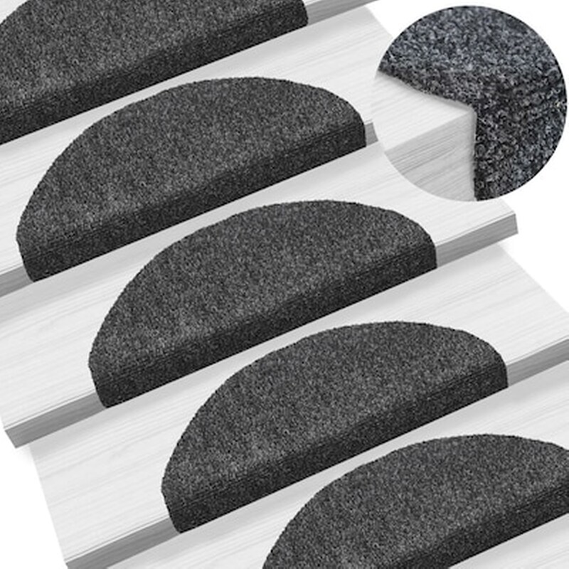 Vidaxl Πατάκια Σκάλας Αυτοκόλλητα 15τεμ Σκ.γκρι 65x21x4εκ Βελονιασμένο VIDAXL