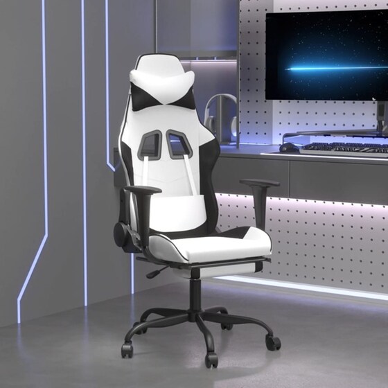 Καρέκλα Gaming VIDAXL 3143663 με Υποπόδιο από Τεχνητό Δέρμα - Λευκή image 9