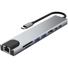 Docking Station Powertech Pth-103, 8 Θυρών, Type-c Σύνδεση, 100w Pd, Γκρι