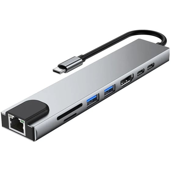 Docking Station Powertech Pth-103, 8 Θυρών, Type-c Σύνδεση, 100w Pd, Γκρι image 0