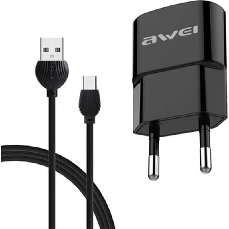 AWEI Σετ Φόρτισης Awei C13t Usb 2.1A with cable Usb to Usb-C - Black