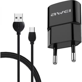 Σετ Φόρτισης Awei C13t Usb 2.1A with cable Usb to Usb-C - Black