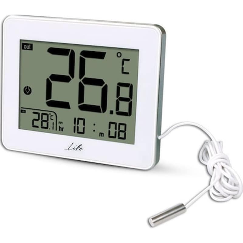 Ψηφιακό Θερμόμετρο Θερμοκρασίας, Με Ενσύρματο Αισθητήρα Και Ρολόι Life Cordy Wes-202, Λευκό