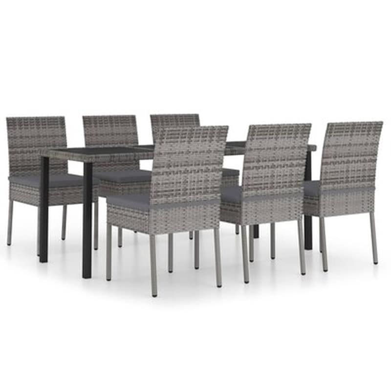 VIDAXL Vidaxl Σετ Τραπεζαρίας Κήπου 7 Τεμ. Γκρι Από Συνθετικό Ρατάν