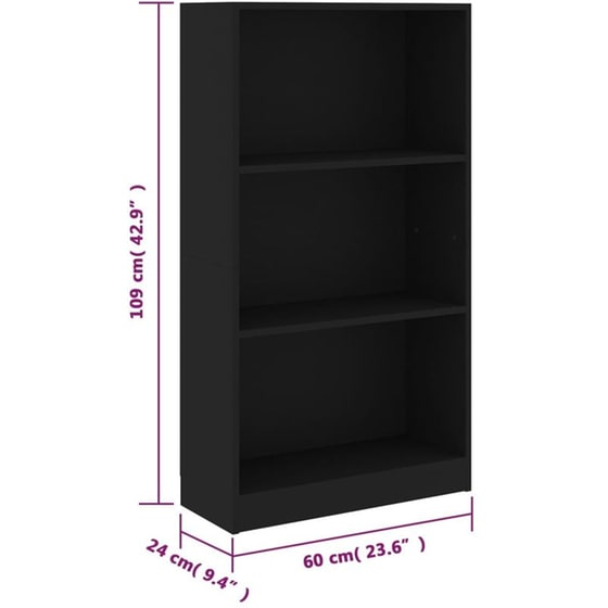 Βιβλιοθήκη VidaXL από Μοριοσανίδα 60x24x109 cm - Μαύρο image 6