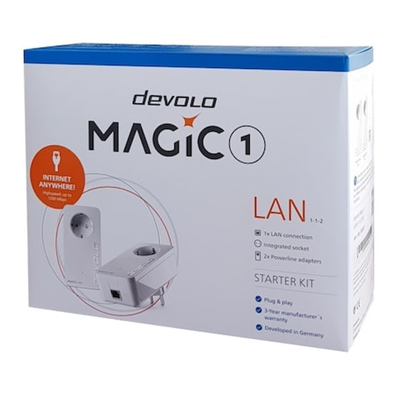 Devolo Magic 1 LAN 1-1-2 8302 Powerline Διπλό Kit Ενσύρματη Σύνδεση Passthrough Πρίζα με 1 Θύρα Ethernet image 1